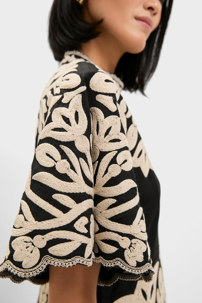 Black Alexandra Embroidery Short Sleeve Midi Dress-Get Girly