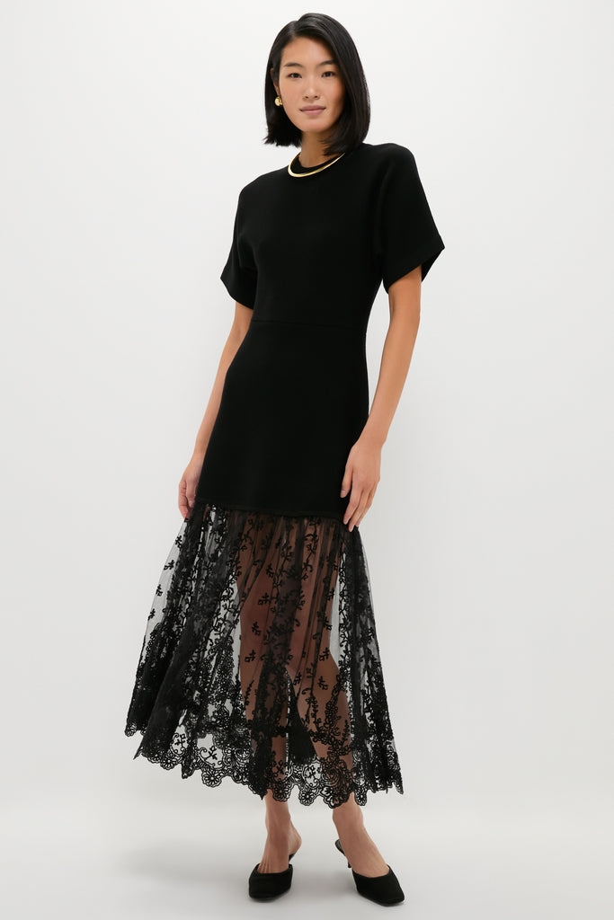 Black Diane Knit Lace Combo Knit Dress-Get Girly