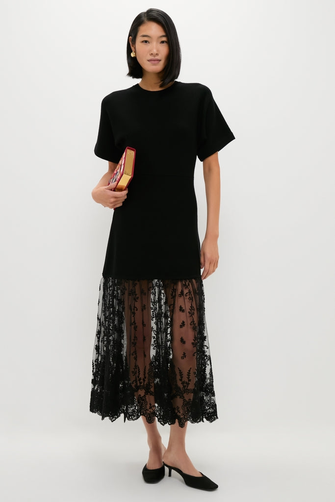 Black Diane Knit Lace Combo Knit Dress-Get Girly