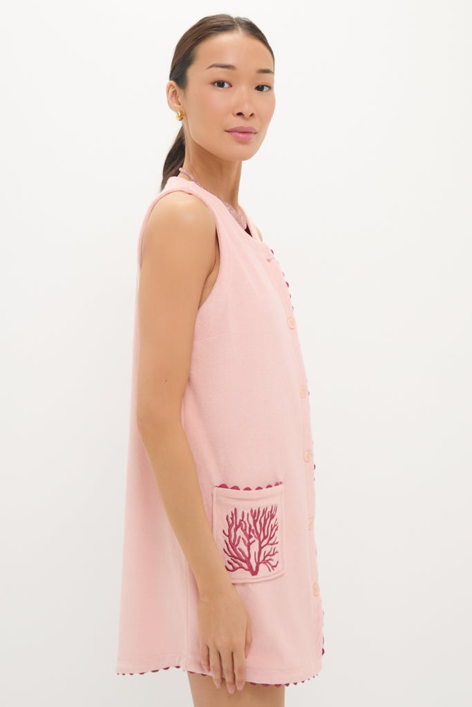 Coral Embroidered Mini Bermuda Terrycloth Coverup-Get Girly