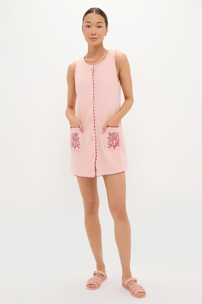 Coral Embroidered Mini Bermuda Terrycloth Coverup-Get Girly