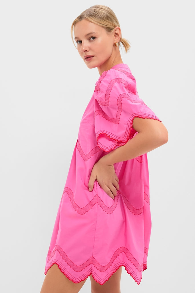 Hot Pink with Red Embroidery Weston Mini Dress-Get Girly