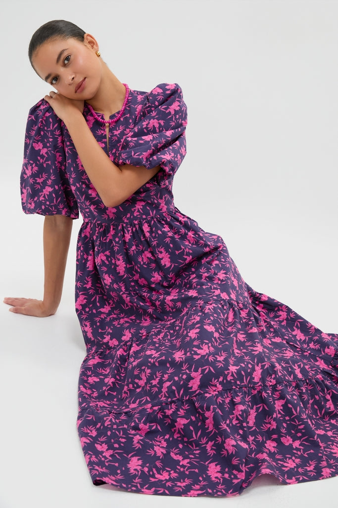 Navy & Fuchsia Floral Cisco Maxi Dress-Get Girly