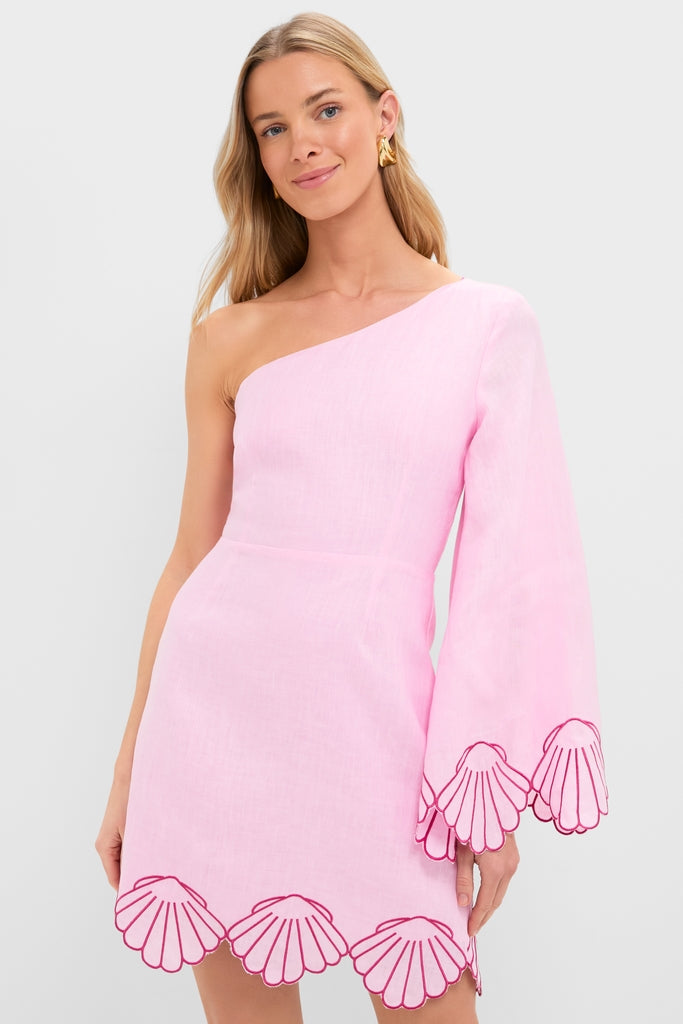 Pink One-Shoulder Seashell Surina Mini Dress-Get Girly