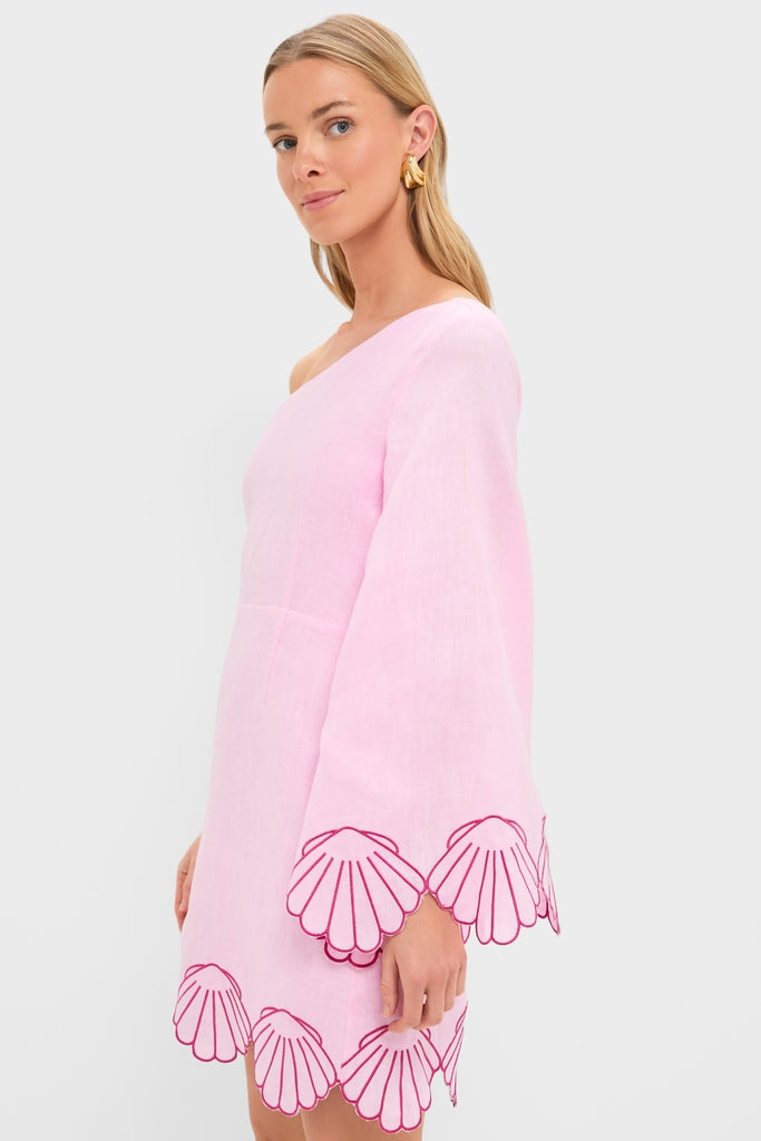 Pink One-Shoulder Seashell Surina Mini Dress-Get Girly