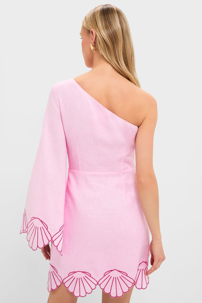 Pink One-Shoulder Seashell Surina Mini Dress-Get Girly