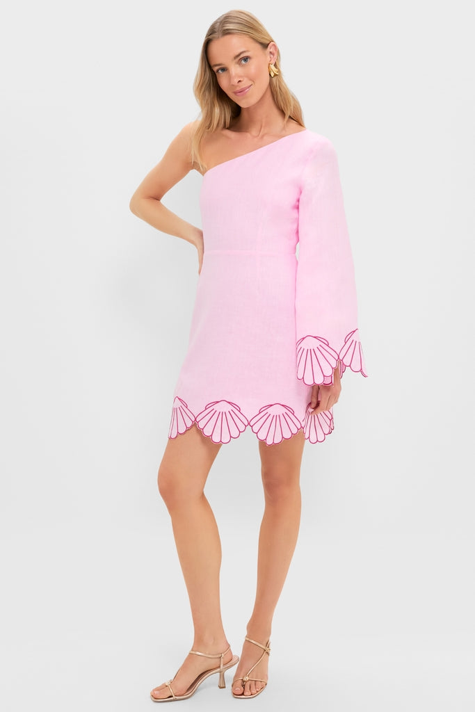 Pink One-Shoulder Seashell Surina Mini Dress-Get Girly