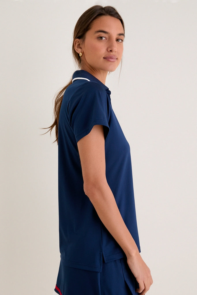 Navy Short Sleeve Performance Jersey Caroline Polo-Get Girly