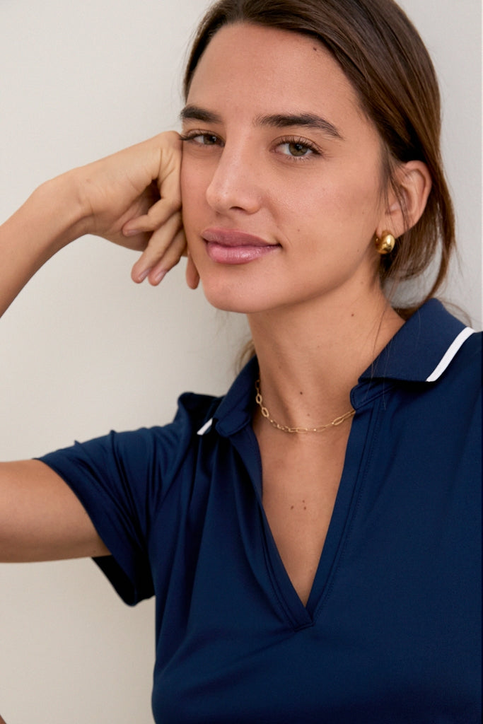 Navy Short Sleeve Performance Jersey Caroline Polo-Get Girly