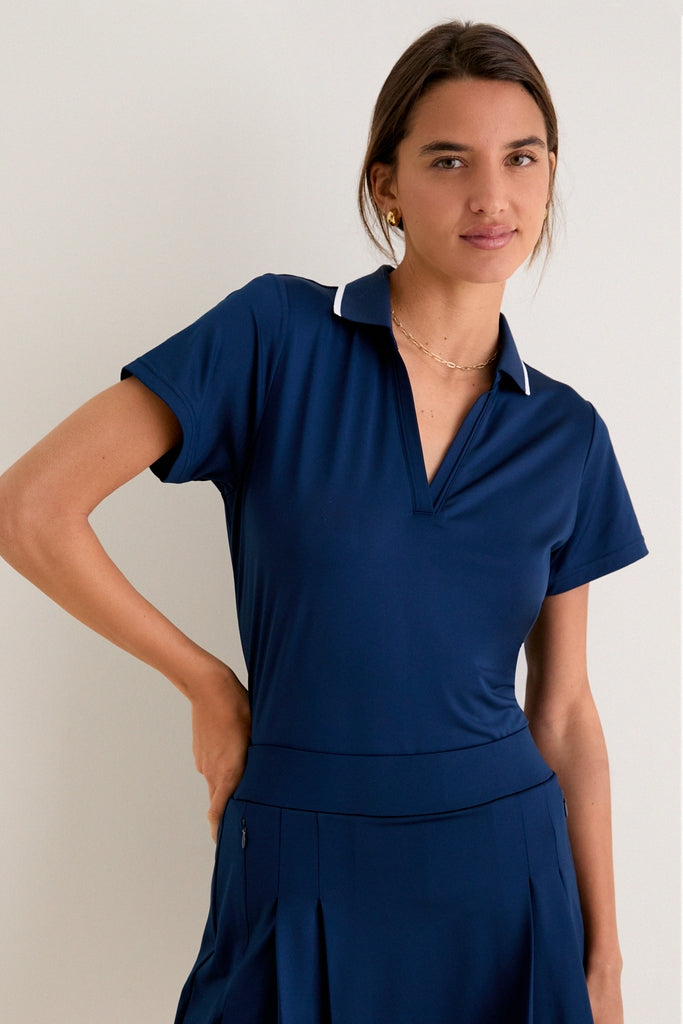 Navy Short Sleeve Performance Jersey Caroline Polo-Get Girly