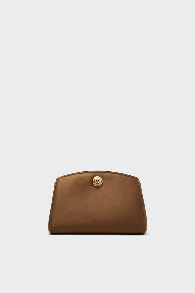 Brown Satin Pushlock Clutch-Get Girly