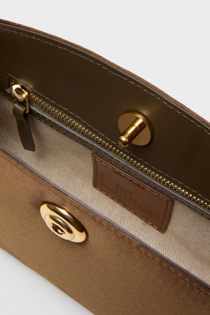 Brown Satin Pushlock Clutch-Get Girly