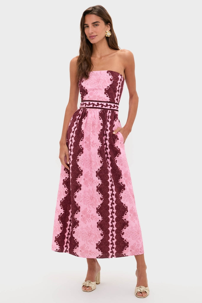 Blush and Maroon Abstract Bennet Midi Dress-Get Girly