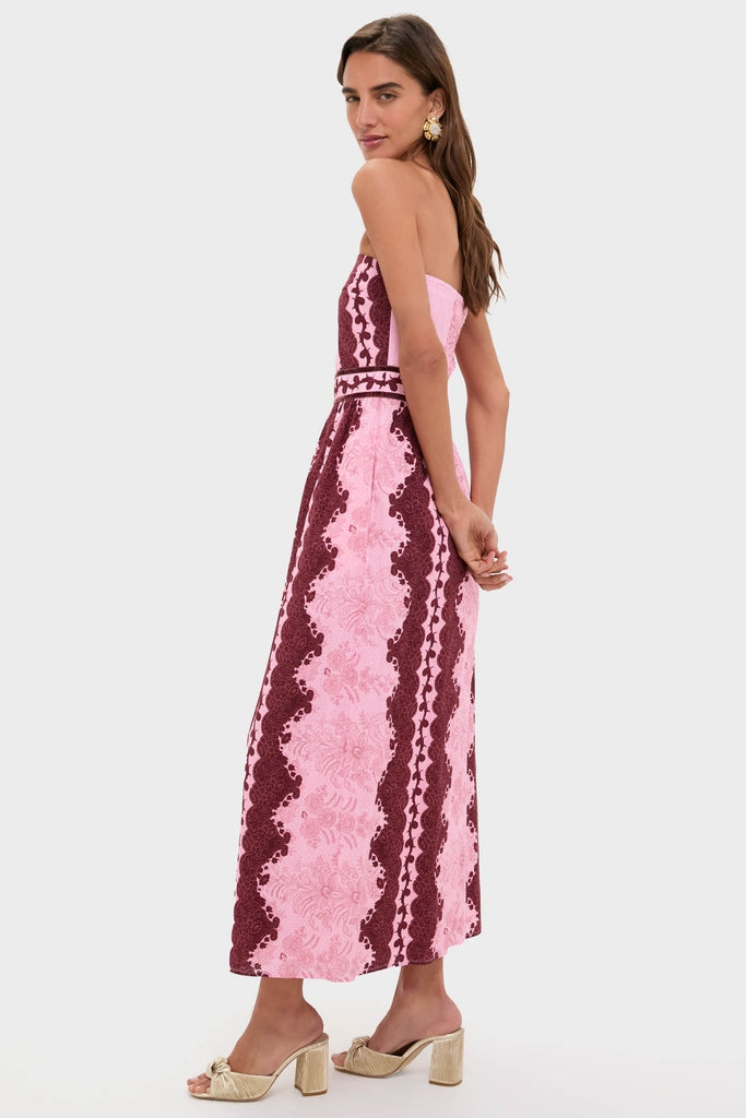 Blush and Maroon Abstract Bennet Midi Dress-Get Girly