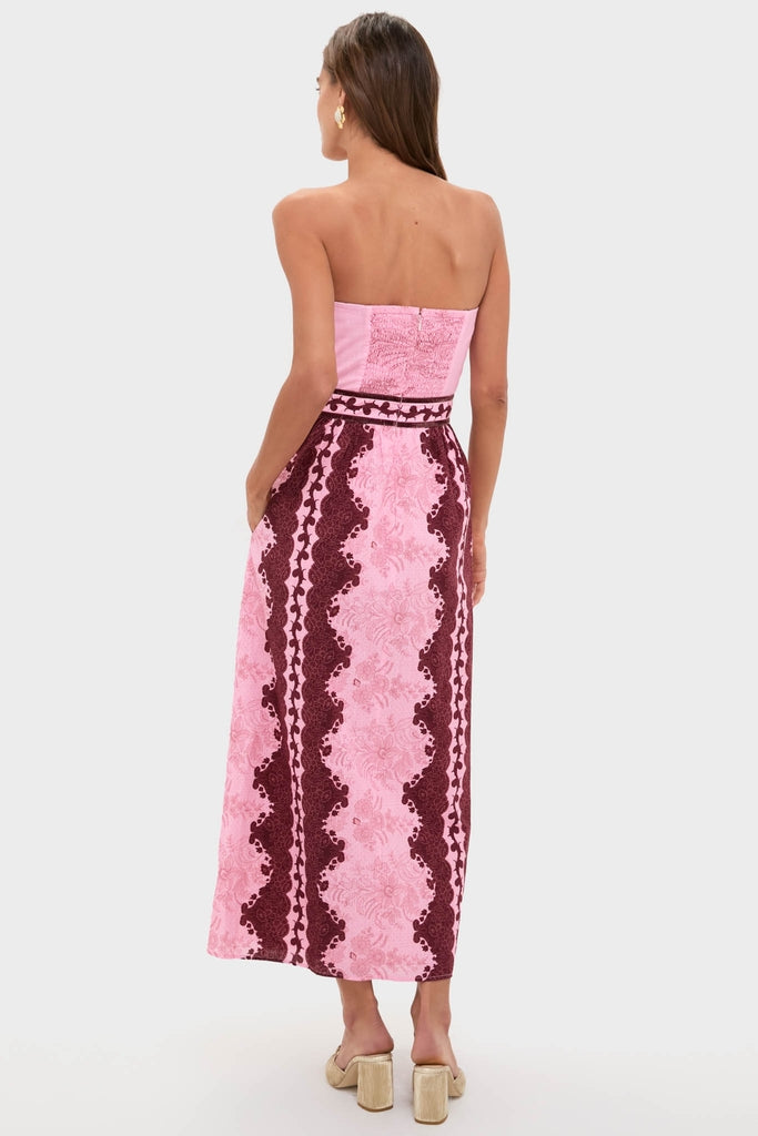 Blush and Maroon Abstract Bennet Midi Dress-Get Girly
