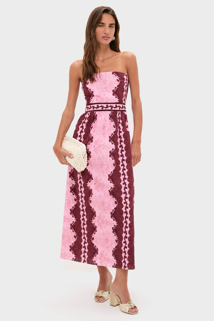 Blush and Maroon Abstract Bennet Midi Dress-Get Girly