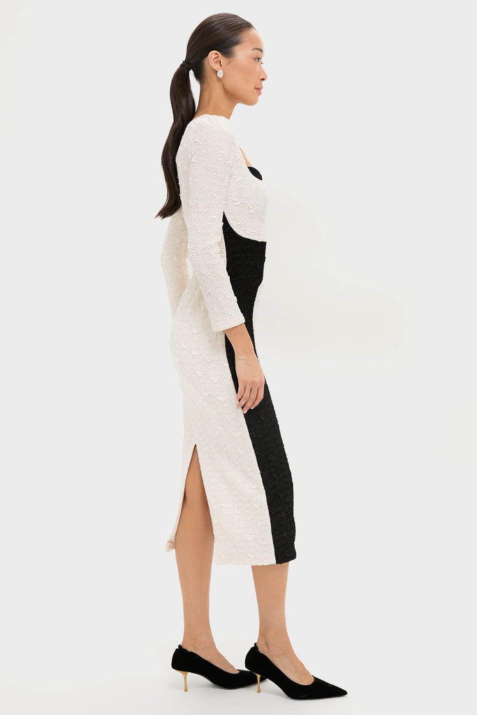 Black and Ivory Paloma Long Sleeve Midi Dress-Get Girly