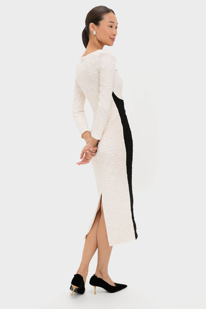 Black and Ivory Paloma Long Sleeve Midi Dress-Get Girly