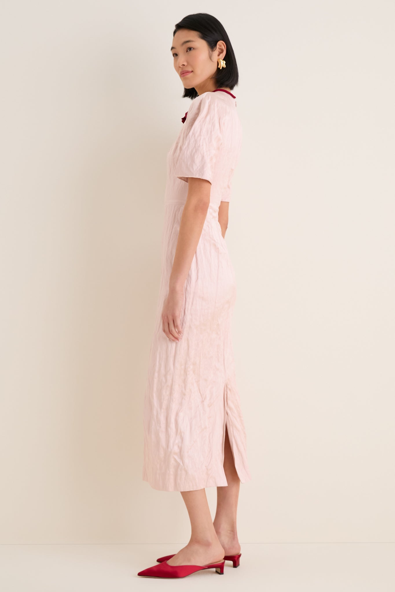 Cameo Pink Short Sleeve Midi Cocktail Dress-Get Girly