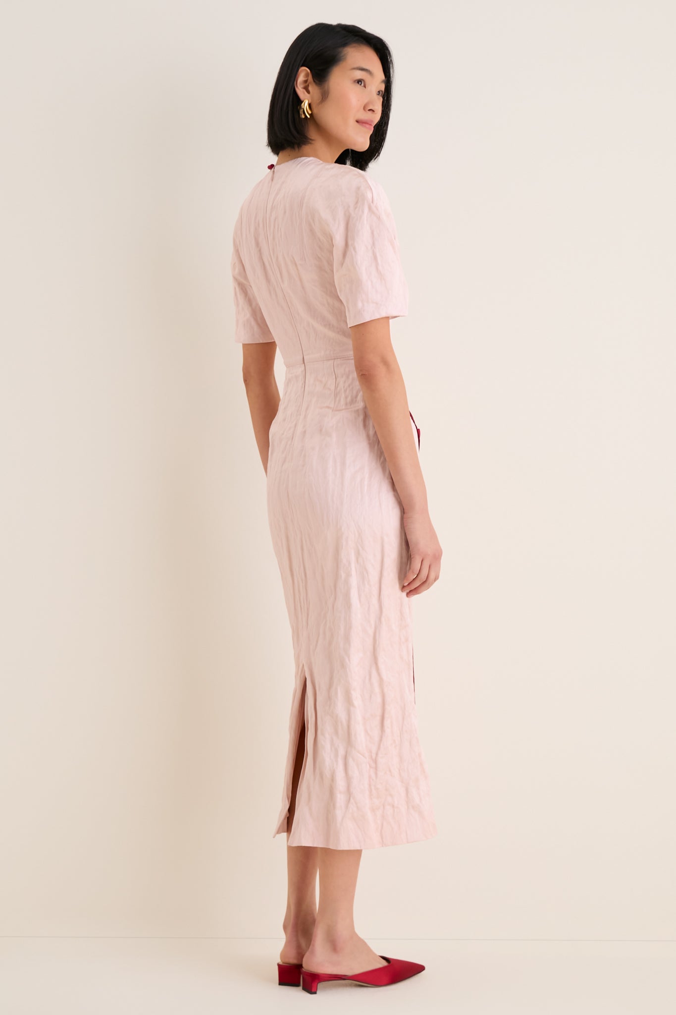 Cameo Pink Short Sleeve Midi Cocktail Dress-Get Girly