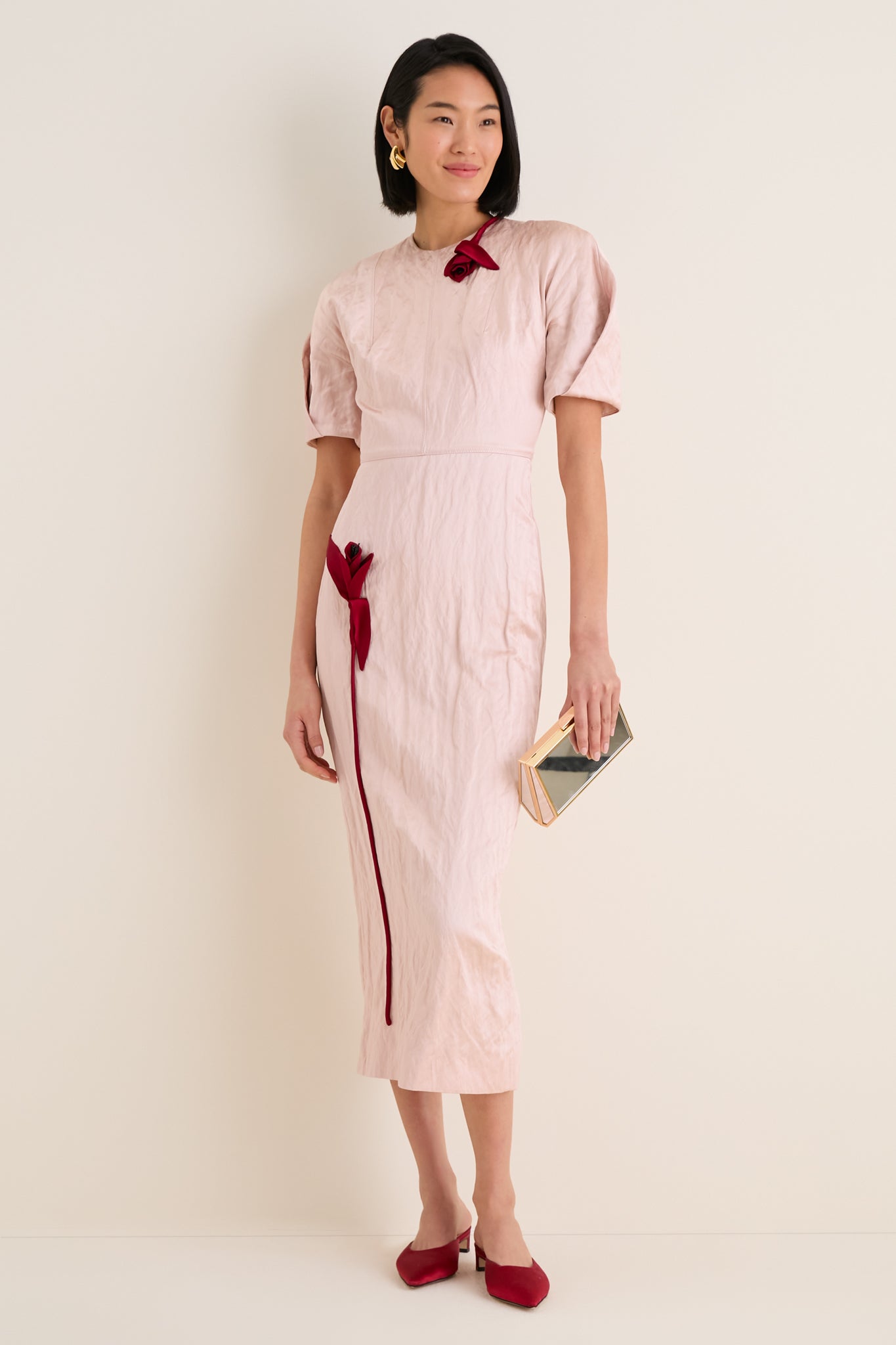 Cameo Pink Short Sleeve Midi Cocktail Dress-Get Girly