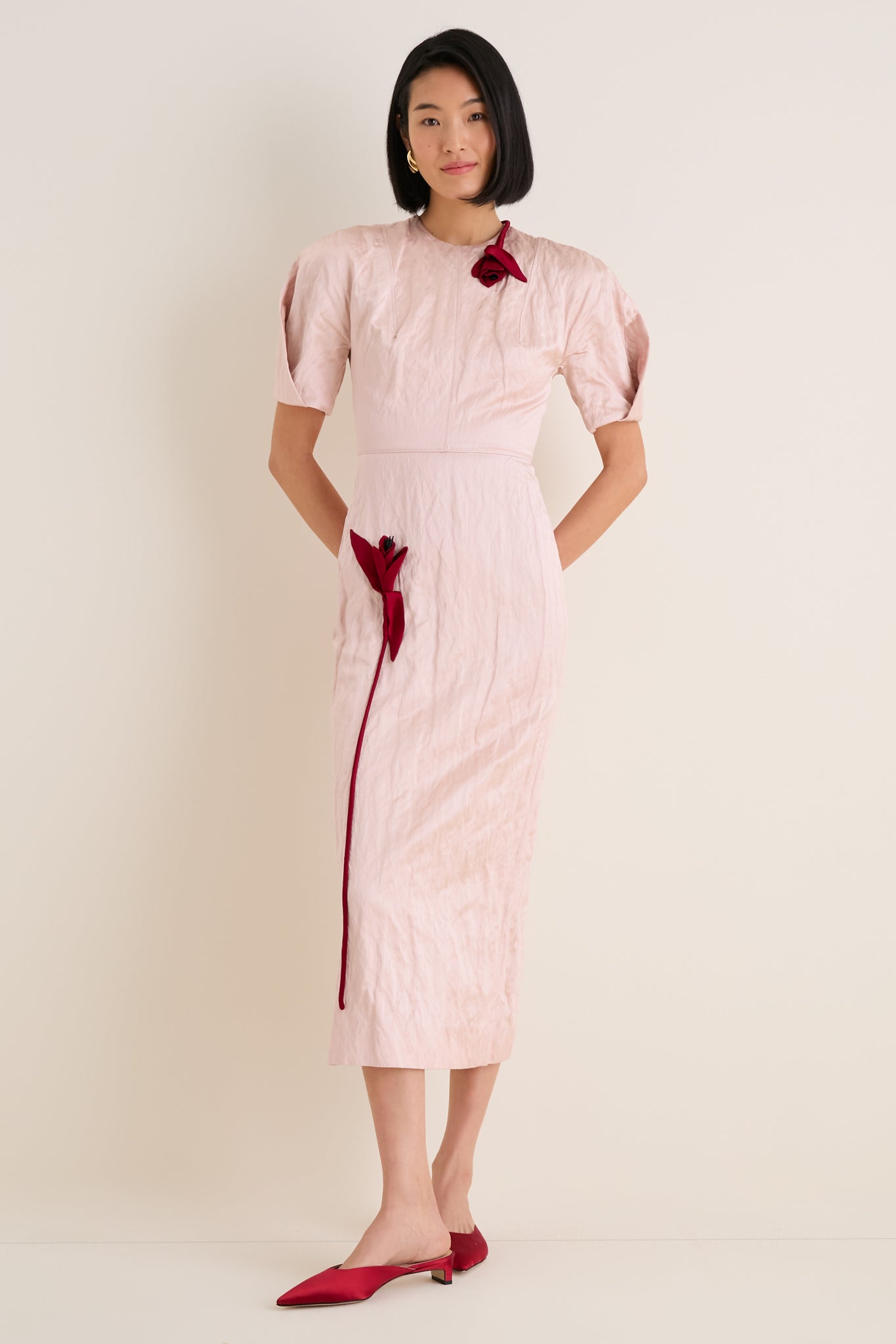 Cameo Pink Short Sleeve Midi Cocktail Dress-Get Girly