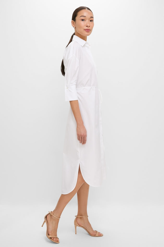 White Long Sleeve Midi Shirt Dress-Get Girly