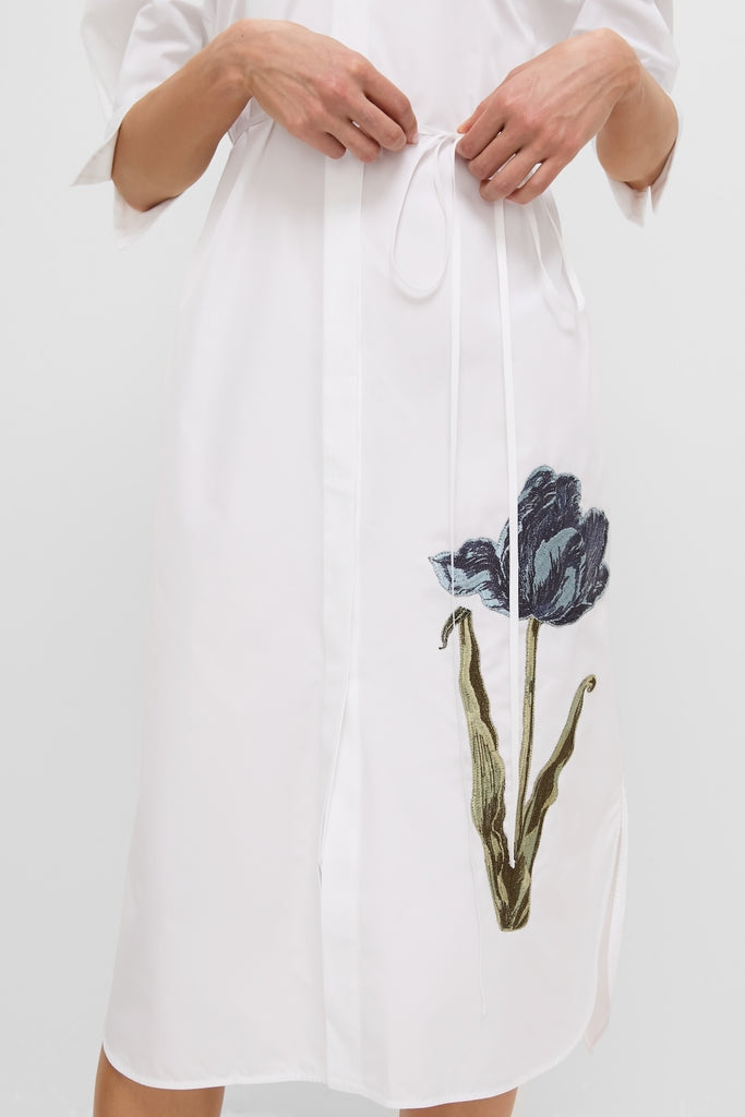 White Long Sleeve Midi Shirt Dress-Get Girly