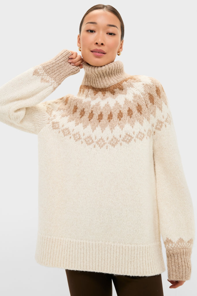 Ivory Camel Estelle Fair Isle Turtleneck-Get Girly