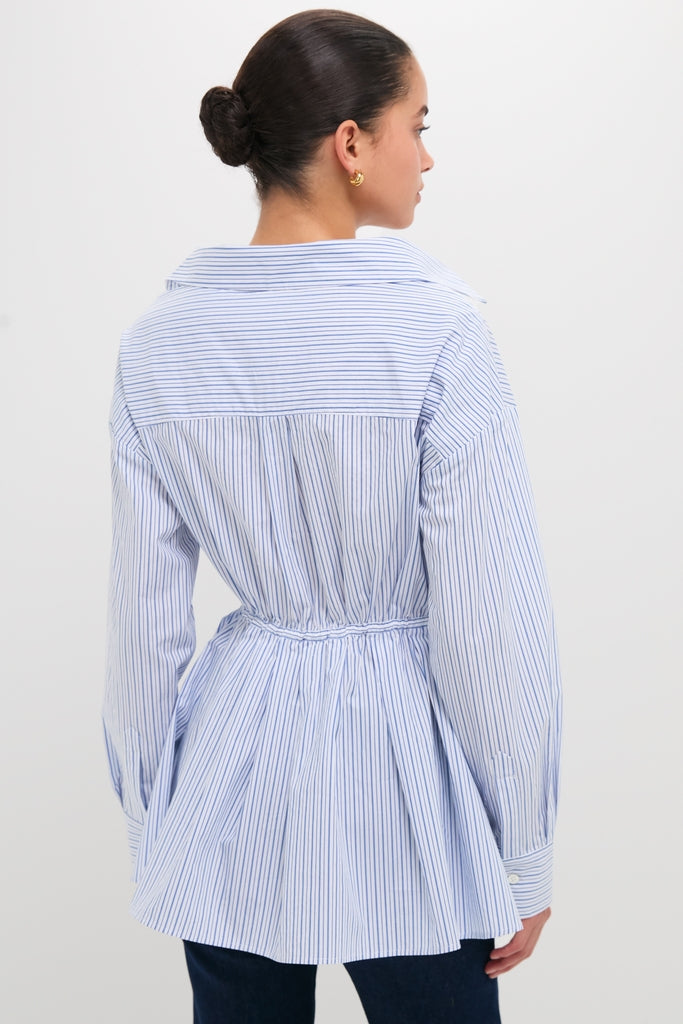 Blue Stripe Falling Off the Shoulder Shirt-Get Girly