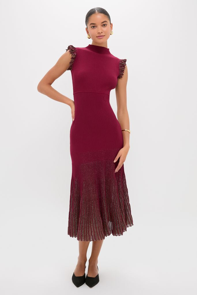 Plum Shimmer Knit Midi Dress-Get Girly