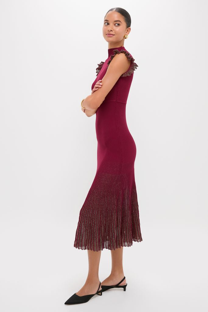 Plum Shimmer Knit Midi Dress-Get Girly
