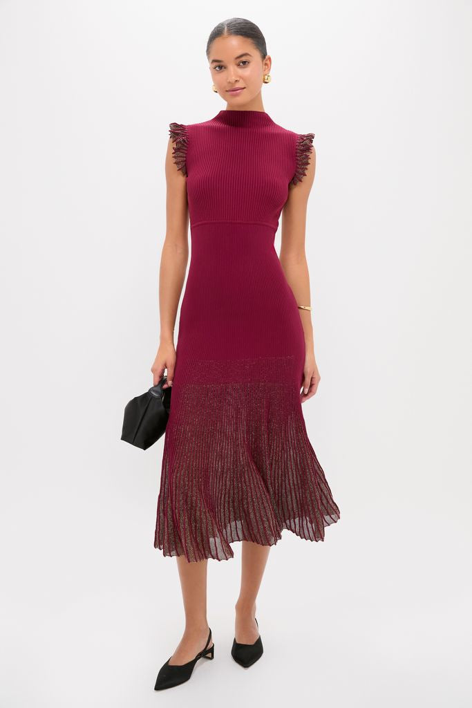 Plum Shimmer Knit Midi Dress-Get Girly