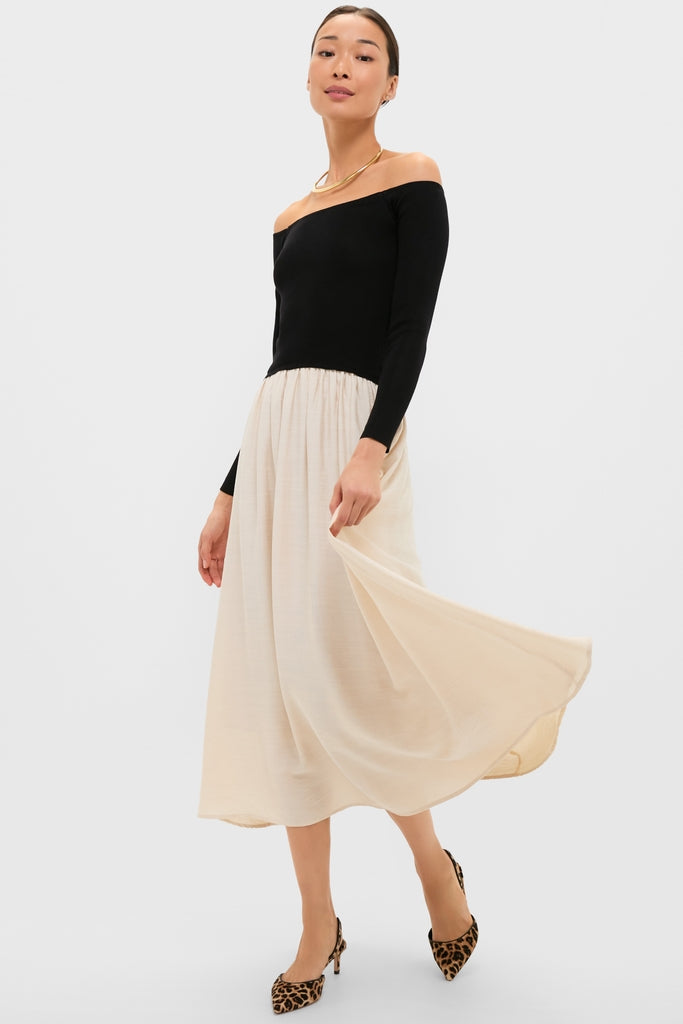 Black and Ivory Off Shoulder Maxi Dress-Get Girly