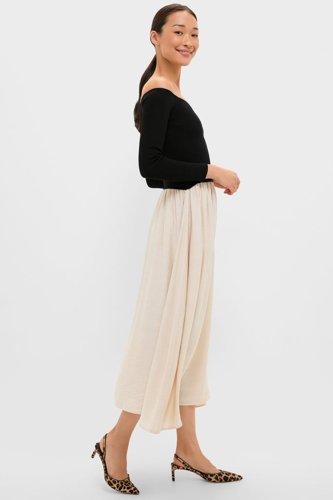 Black and Ivory Off Shoulder Maxi Dress-Get Girly