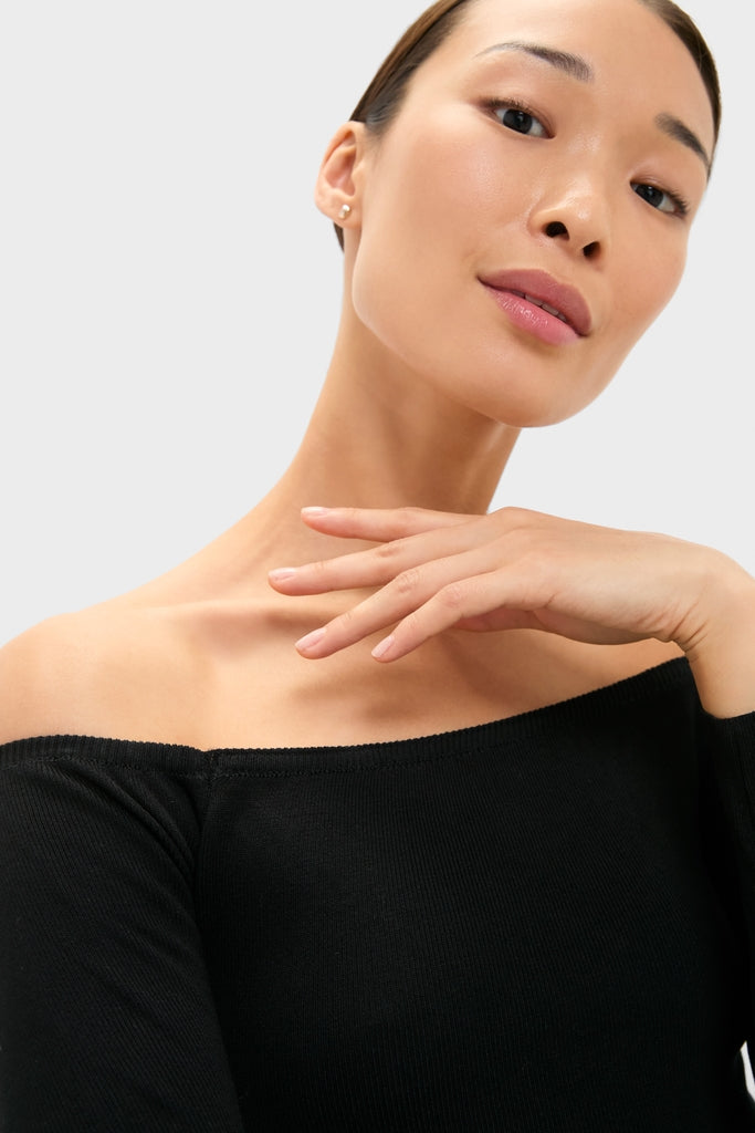 Black and Ivory Off Shoulder Maxi Dress-Get Girly