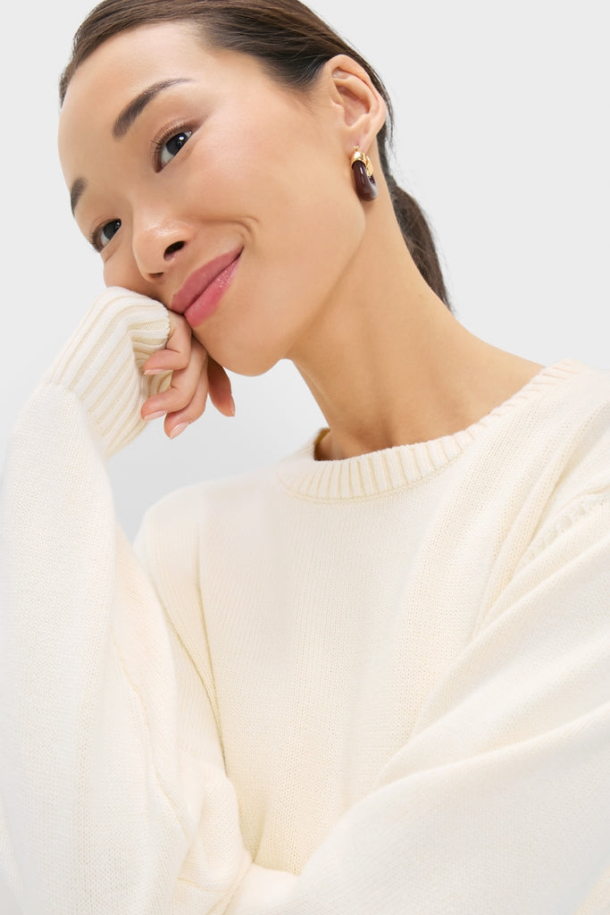 White Stone Washed Cotton Anne Crewneck-Get Girly