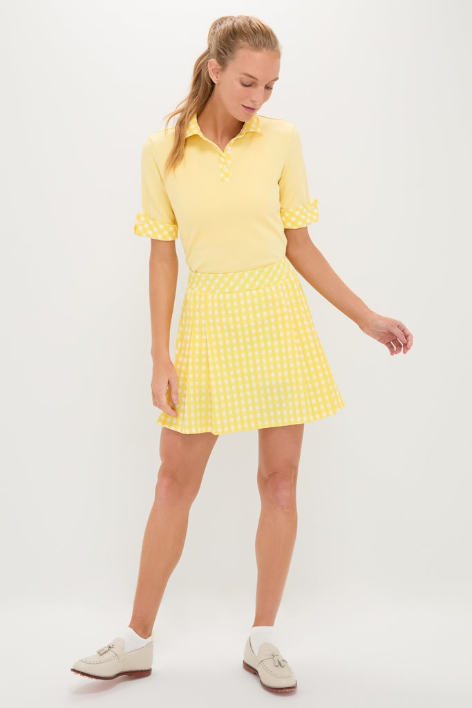Yellow Gingham 16 Inch Performance Jersey Park Golf Skirt-Get Girly