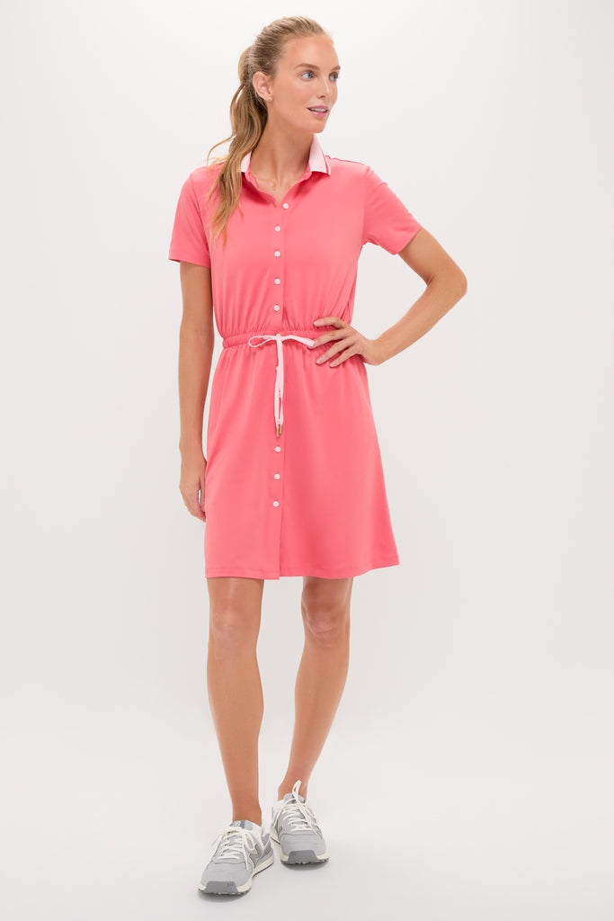 Coral Short Sleeve Performance Jersey Alcott Golf Dress-Get Girly