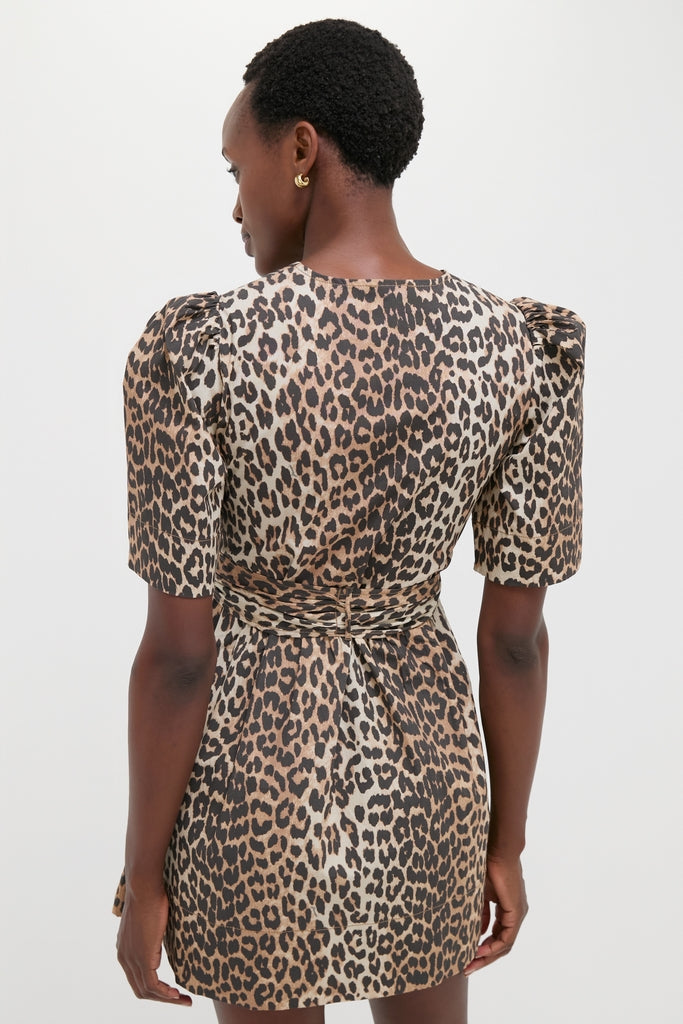 Leopard Printed Stretch Cotton Mini Tie Strap Dress-Get Girly