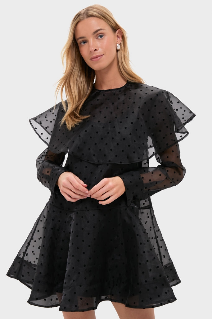 Black Flocked Organza Mini Dress-Get Girly