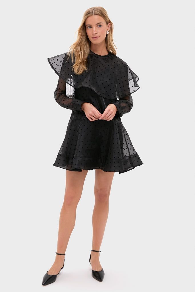 Black Flocked Organza Mini Dress-Get Girly