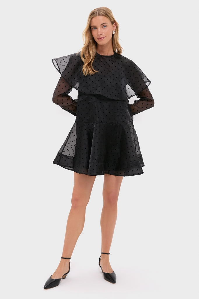 Black Flocked Organza Mini Dress-Get Girly