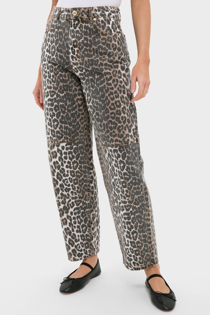 Almond Milk Leopard Print Denim Stary Pant-Get Girly