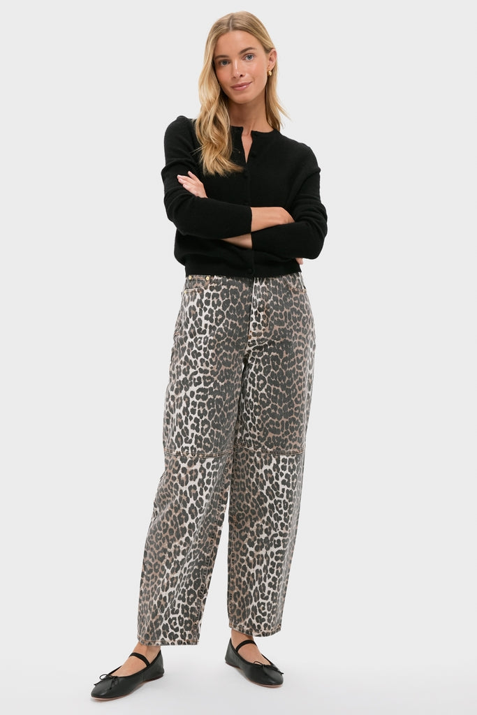 Almond Milk Leopard Print Denim Stary Pant-Get Girly