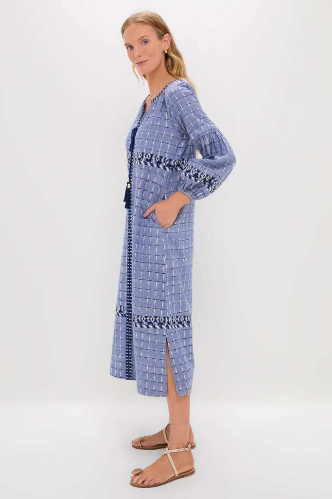 Azure Ikat Embroidered Wynne Dress-Get Girly