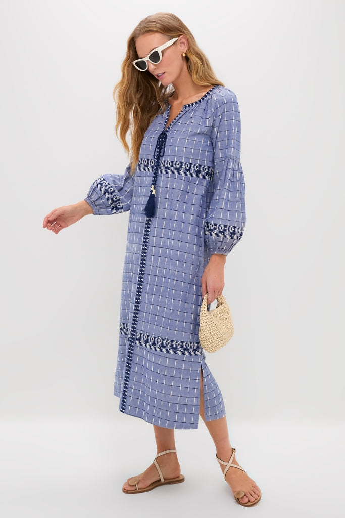 Azure Ikat Embroidered Wynne Dress-Get Girly