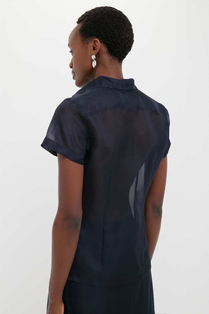 Atlantic Silk Organza Woven Short Sleeve Button Down-Get Girly