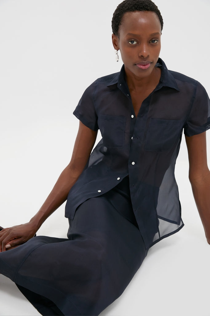 Atlantic Silk Organza Woven Midi Pencil Skirt-Get Girly