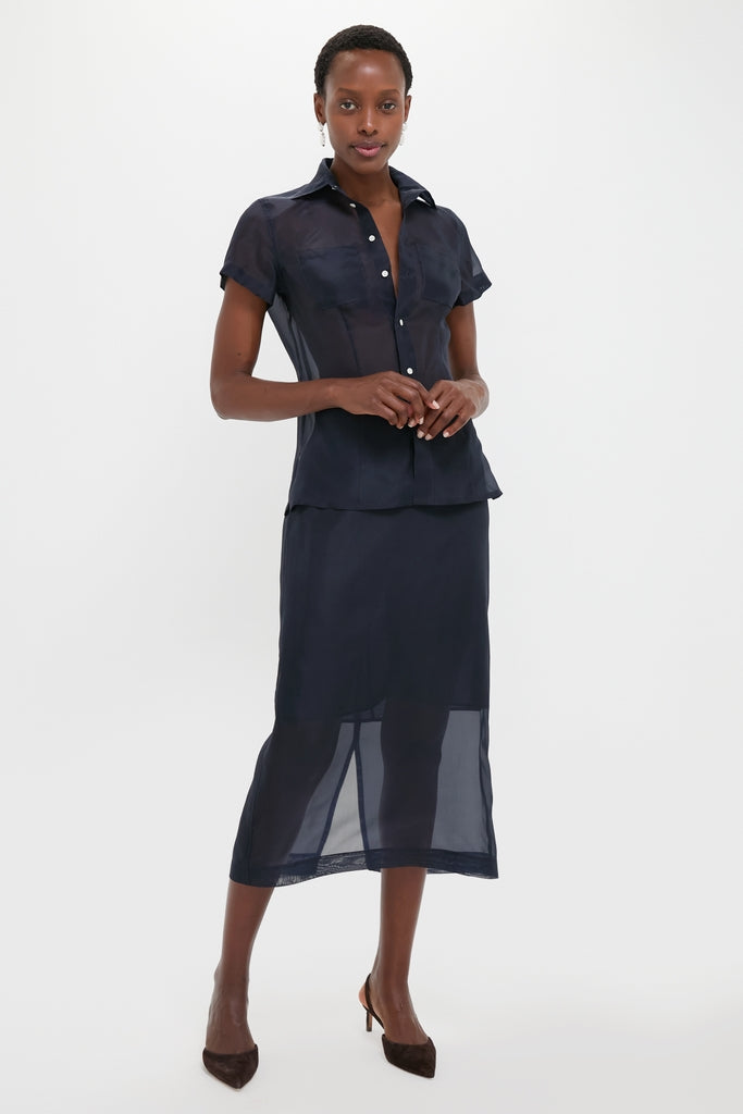 Atlantic Silk Organza Woven Midi Pencil Skirt-Get Girly
